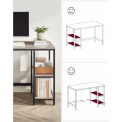 VASAGLE Computer Desk, Writing Desk With 2 Shelves On Left Or Right, Work Table For Office Living Room, Steel Frame, Industrial, Greige And Black By SONGMICS LWD47MB -Office Furniture Store 23423319 4