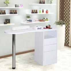 Livingandhome White Manicure Table Hand Art Salon Stand Desk With Drawers -Office Furniture Store 23526901 5