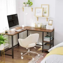 VASAGLE Computer Desk, L-Shaped Writing Workstation, Corner Study Desk With Shelves For Home Office, Space-Saving, Easy To Assemble, Industrial, Rustic Brown And Black By SONGMICS LWD72X -Office Furniture Store 23812097 2