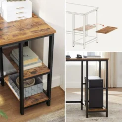 VASAGLE Computer Desk, L-Shaped Writing Workstation, Corner Study Desk With Shelves For Home Office, Space-Saving, Easy To Assemble, Industrial, Rustic Brown And Black By SONGMICS LWD72X -Office Furniture Store 23812097 4