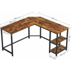 VASAGLE Computer Desk, L-Shaped Writing Workstation, Corner Study Desk With Shelves For Home Office, Space-Saving, Easy To Assemble, Industrial, Rustic Brown And Black By SONGMICS LWD72X -Office Furniture Store 23812097 5