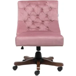 Livingandhome Velvet Office Chair Wide Buttoned Back 5 Claw Wood Legs,Pink -Office Furniture Store 23825095 3