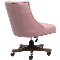 Livingandhome Velvet Office Chair Wide Buttoned Back 5 Claw Wood Legs,Pink -Office Furniture Store 23825095 4