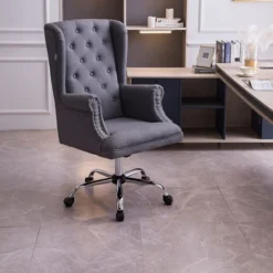 Livingandhome Linen Ergonomic Executive Office Chair High Back Design, Grey -Office Furniture Store 23825220 3