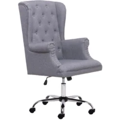 Livingandhome Linen Ergonomic Executive Office Chair High Back Design, Grey -Office Furniture Store 23825220 4