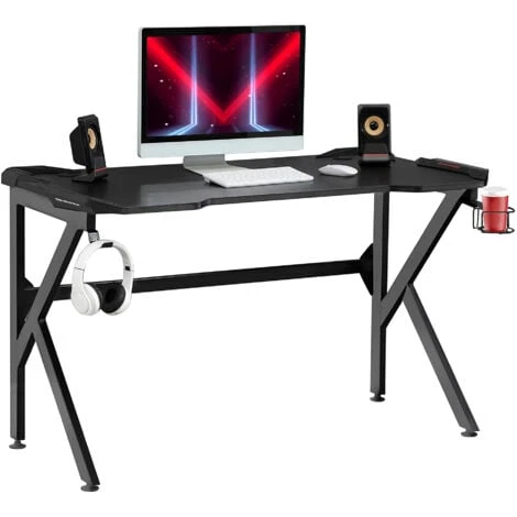 HOMCOM Spacious Gaming Desk Home Racing W/ Steel Frame Cup Headphone Holder Hook 1 HOMCOM Spacious Gaming Desk Home Racing W/ Steel Frame Cup Headphone Holder Hook