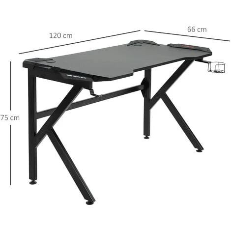 HOMCOM Spacious Gaming Desk Home Racing W/ Steel Frame Cup Headphone Holder Hook 2 HOMCOM Spacious Gaming Desk Home Racing W/ Steel Frame Cup Headphone Holder Hook - Image 2