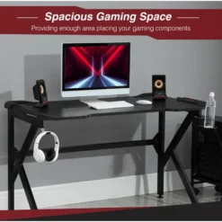 HOMCOM Spacious Gaming Desk Home Racing W/ Steel Frame Cup Headphone Holder Hook 8 HOMCOM Spacious Gaming Desk Home Racing W/ Steel Frame Cup Headphone Holder Hook -Office Furniture Store 24066789 4