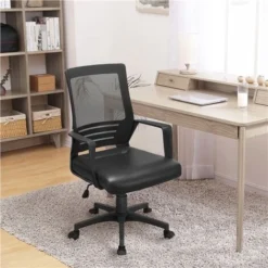 Yaheetech Home Office Desk Chair Leather Mesh Chair,Black -Office Furniture Store 24310140 4