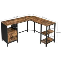 Songmics VASAGLE Corner Desk, L-Shaped Computer Desk, Office Desk With Cupboard And Hanging File Cabinet, 2 Shelves, Home Office, Space-Saving, Easy Assembly, Industrial Design, Rustic Brown And Black By SONGM -Office Furniture Store 24962658 5