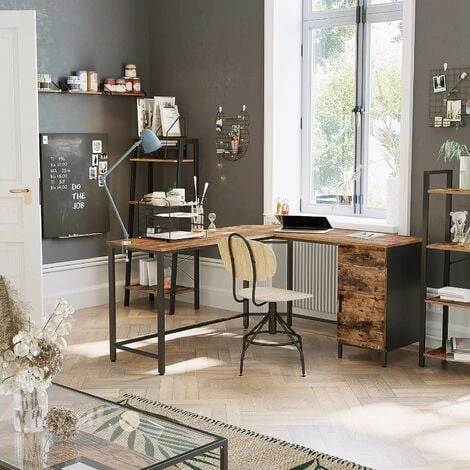 VASAGLE Corner Desk, L-Shaped Computer Desk, Office Desk With Cupboard And Drawer, Study, Space-Saving, Easy Assembly, Steel, Industrial Design, Rustic Brown And Black By SONGMICS LWD74X 3 VASAGLE Corner Desk, L-Shaped Computer Desk, Office Desk With Cupboard And Drawer, Study, Space-Saving, Easy Assembly, Steel, Industrial Design, Rustic Brown And Black By SONGMICS LWD74X - Image 3