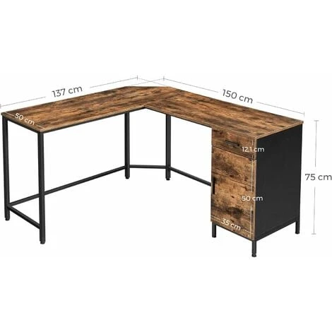 VASAGLE Corner Desk, L-Shaped Computer Desk, Office Desk With Cupboard And Drawer, Study, Space-Saving, Easy Assembly, Steel, Industrial Design, Rustic Brown And Black By SONGMICS LWD74X 5 VASAGLE Corner Desk, L-Shaped Computer Desk, Office Desk With Cupboard And Drawer, Study, Space-Saving, Easy Assembly, Steel, Industrial Design, Rustic Brown And Black By SONGMICS LWD74X - Image 5