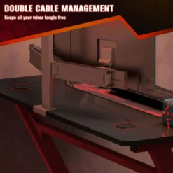 HOMCOM Gaming Desk Steel Frame Cup Headphone Holder Adjustable Red -Office Furniture Store 25654419 5