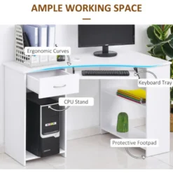 HOMCOM L-Shaped Corner Computer Desk W/ 2 Shelves Worktop Keyboard Tray White -Office Furniture Store 26626035 5