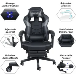 Puluomis Massage Gaming Chair, PU Leather Executive Office Chair, Recliner Swivel Chairs, With Footrest And Lumbar Support, Grey -Office Furniture Store 27062963 4