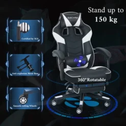 Puluomis Massage Gaming Chair, PU Leather Executive Office Chair, Recliner Swivel Chairs, With Footrest And Lumbar Support, White -Office Furniture Store 27062973 3