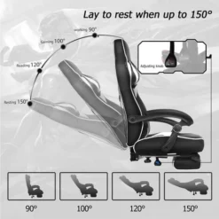 Puluomis Massage Gaming Chair, PU Leather Executive Office Chair, Recliner Swivel Chairs, With Footrest And Lumbar Support, White -Office Furniture Store 27062973 5