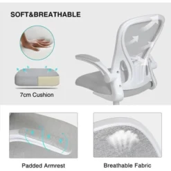 Puluomis Office Chair, Ergonomic Desk Chair, Swivel Computer Chair, With Lumbar Support, Flip Up Armrests, 30° Rocking Function, Height Adjustable, Light Grey -Office Furniture Store 27063116 5