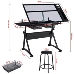Yaheetech Height Adjustable Glass Drafting Table & Stool Set,Black 9 Yaheetech Height Adjustable Glass Drafting Table & Stool Set,Black -Office Furniture Store 27295969 5