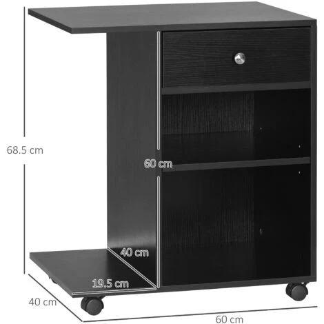 Vinsetto Printer Stand Rolling Cart Desk Side W/ Wheels CPU Stand Drawer Black 2 Vinsetto Printer Stand Rolling Cart Desk Side W/ Wheels CPU Stand Drawer Black - Image 2