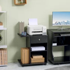 Vinsetto Printer Stand Rolling Cart Desk Side W/ Wheels CPU Stand Drawer Black 7 Vinsetto Printer Stand Rolling Cart Desk Side W/ Wheels CPU Stand Drawer Black -Office Furniture Store 27296097 3