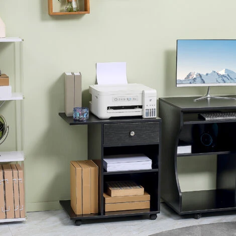 Vinsetto Printer Stand Rolling Cart Desk Side W/ Wheels CPU Stand Drawer Black 3 Vinsetto Printer Stand Rolling Cart Desk Side W/ Wheels CPU Stand Drawer Black - Image 3