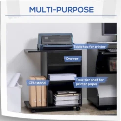 Vinsetto Printer Stand Rolling Cart Desk Side W/ Wheels CPU Stand Drawer Black 8 Vinsetto Printer Stand Rolling Cart Desk Side W/ Wheels CPU Stand Drawer Black -Office Furniture Store 27296097 4