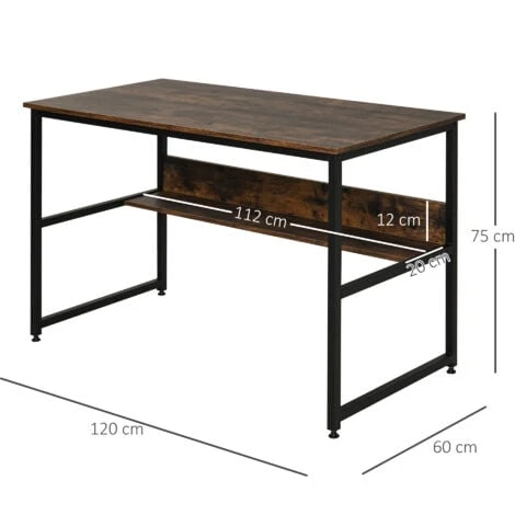 HOMCOM Two-Tier Writing Desk Metal Frame Smooth Shelves W/ Storage Shelf Multicolor 2 HOMCOM Two-Tier Writing Desk Metal Frame Smooth Shelves W/ Storage Shelf Multicolor - Image 2