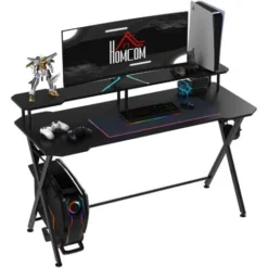 HOMCOM Gaming Computer Desk Writing Table W/ Headphone Hook Curved Front