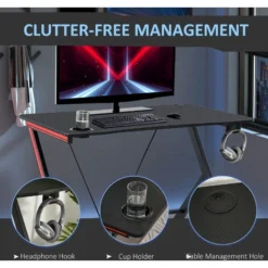 HOMCOM Gaming Computer Desk Writing Table Curved Front W/ Headphone Hook -Office Furniture Store 27646975 5