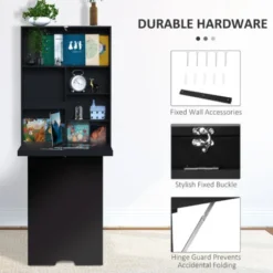 HOMCOM Multi-Functional Folding Wall-Mounted Drop-Leaf Table W/Chalkboard Shelf Black -Office Furniture Store 28027743 4