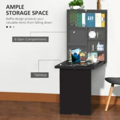 HOMCOM Multi-Functional Folding Wall-Mounted Drop-Leaf Table W/Chalkboard Shelf Black -Office Furniture Store 28027743 5