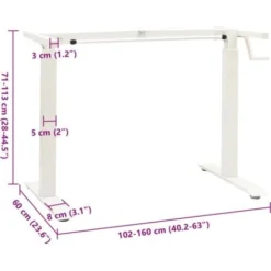 Manual Height Adjustable Standing Desk Frame Hand Crank White VidaXL -Office Furniture Store 28062167 3