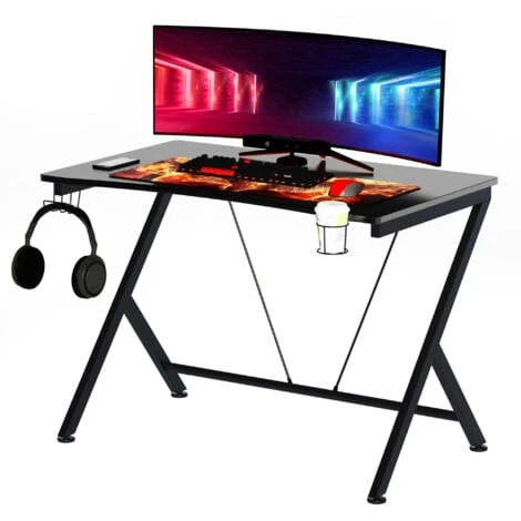 HOMCOM Gaming Desk Computer Table With Cup Holder, Headphone Hook, Cable Hole 1 HOMCOM Gaming Desk Computer Table With Cup Holder, Headphone Hook, Cable Hole