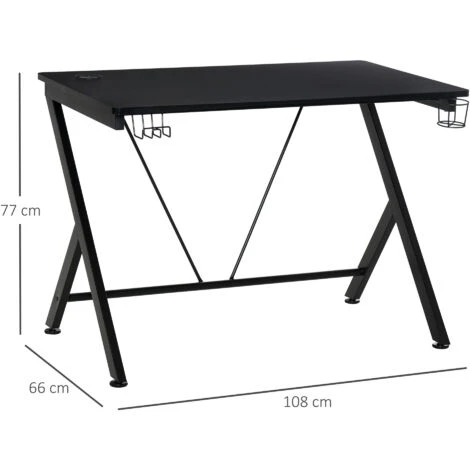 HOMCOM Gaming Desk Computer Table With Cup Holder, Headphone Hook, Cable Hole 2 HOMCOM Gaming Desk Computer Table With Cup Holder, Headphone Hook, Cable Hole - Image 2