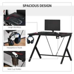 HOMCOM Gaming Desk Computer Table With Cup Holder, Headphone Hook, Cable Hole 8 HOMCOM Gaming Desk Computer Table With Cup Holder, Headphone Hook, Cable Hole -Office Furniture Store 28297201 4