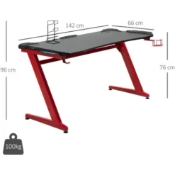 HOMCOM Gaming Desk With Gamepad Holder Cup Holder Headphone Hook Black, Red -Office Furniture Store 28297207 2