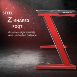 HOMCOM Gaming Desk With Gamepad Holder Cup Holder Headphone Hook Black, Red -Office Furniture Store 28297207 5