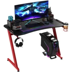 HOMCOM Gaming Desk With Gamepad Holder Cup Holder Headphone Hook Red