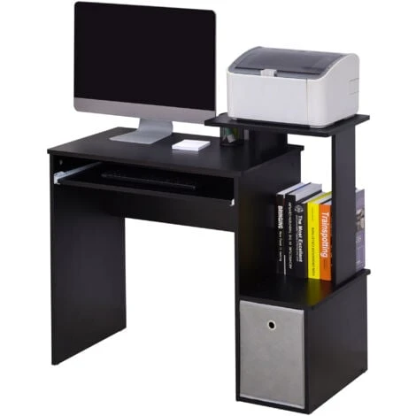 HOMCOM Computer Desk With Sliding Keyboard Tray Storage Drawer Shelf Black 1 HOMCOM Computer Desk With Sliding Keyboard Tray Storage Drawer Shelf Black