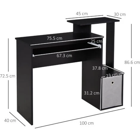 HOMCOM Computer Desk With Sliding Keyboard Tray Storage Drawer Shelf Black 2 HOMCOM Computer Desk With Sliding Keyboard Tray Storage Drawer Shelf Black - Image 2