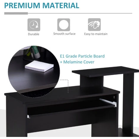 HOMCOM Computer Desk With Sliding Keyboard Tray Storage Drawer Shelf Black 5 HOMCOM Computer Desk With Sliding Keyboard Tray Storage Drawer Shelf Black - Image 5