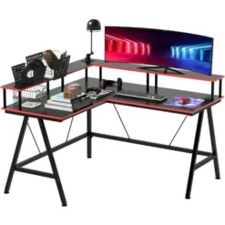 HOMCOM L-Shape Gaming Corner Desk Computer Table W/ Monitor Shelf Workstation