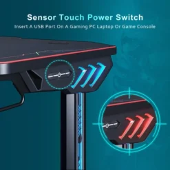 ELEGANT Black PC Gaming Computer Desk With Full Mouse Pad 1400x600mm Home Office PC Desk With LED Lights Headphone Hooks And Cup Holder -Office Furniture Store 28872018 4