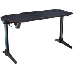 ELEGANT Large Black Gaming Computer Desk With Free Full Mousepad And LED Lights 1400x600mm PC Desk With Adjustable Legs Home Office With Headphone Hooks And Cup Holder Great Gift For Your Son