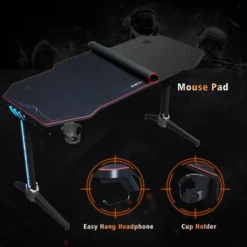 ELEGANT Large Black Gaming Computer Desk With Free Full Mousepad And LED Lights 1400x600mm PC Desk With Adjustable Legs Home Office With Headphone Hooks And Cup Holder Great Gift For Your Son -Office Furniture Store 28872020 3