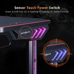 ELEGANT Large Black Gaming Computer Desk With Free Full Mousepad And LED Lights 1400x600mm PC Desk With Adjustable Legs Home Office With Headphone Hooks And Cup Holder Great Gift For Your Son -Office Furniture Store 28872020 4