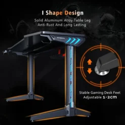 ELEGANT Large Black Gaming Computer Desk With Free Full Mousepad And LED Lights 1400x600mm PC Desk With Adjustable Legs Home Office With Headphone Hooks And Cup Holder Great Gift For Your Son -Office Furniture Store 28872020 5