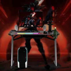 COSTWAY Gaming Computer Desk With USB Game Handle Rack, RGB LED Lights, Mouse Pad And Cup Headphone Holders, Ergonomic PC Racing Table Study Work Workstation, 120 X 64 X 75cm -Office Furniture Store 29660737 4