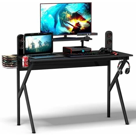 COSTWAY Gaming Computer Desk With Monitor Shelf, Audio Stand, Cup Holder And Headphone Hook, K-Shaped Adjustable Ergonomic PC Racing Table Study Workstation For Home Office 1 COSTWAY Gaming Computer Desk With Monitor Shelf, Audio Stand, Cup Holder And Headphone Hook, K-Shaped Adjustable Ergonomic PC Racing Table Study Workstation For Home Office